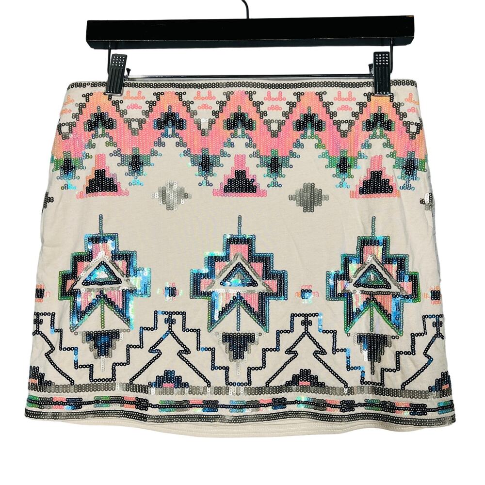 NEW! Express Sequin Mini Skirt SW Short Sand - S